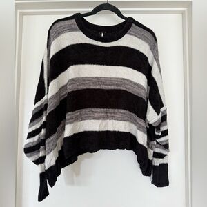 Free People Textured Black, Gray, and White Sweater
